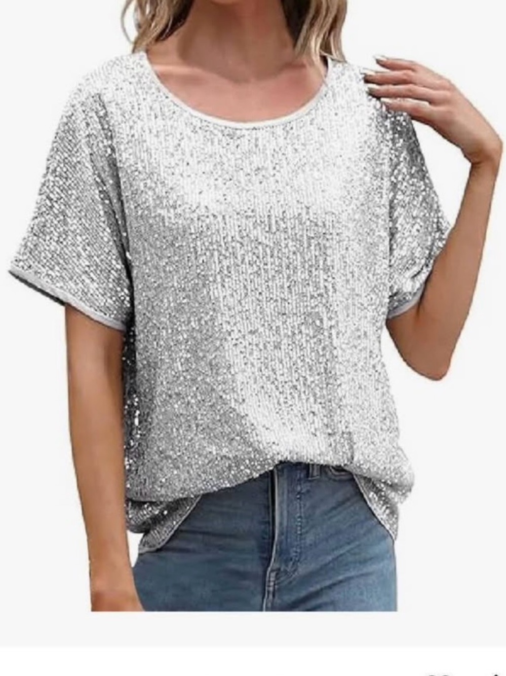 Silver Sequin Short Sleeve Tee by